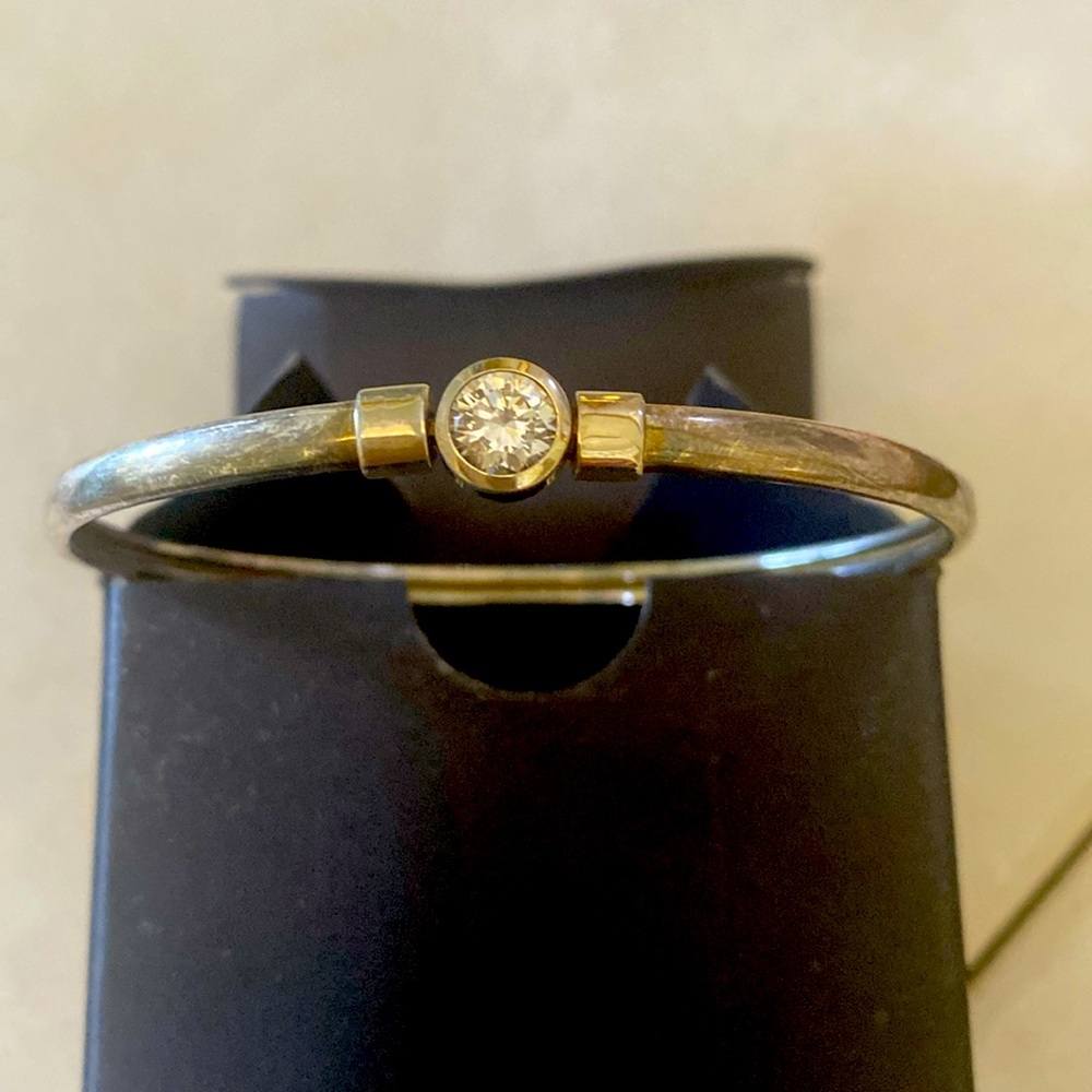 Sterling Silver Bangle With Solitaire Diamonique - image 1